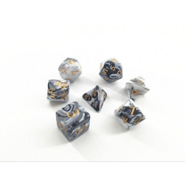 Black & White Marble Dice Set – Marbled Acrylic with Gold Font Dice sets Fennek and Finch