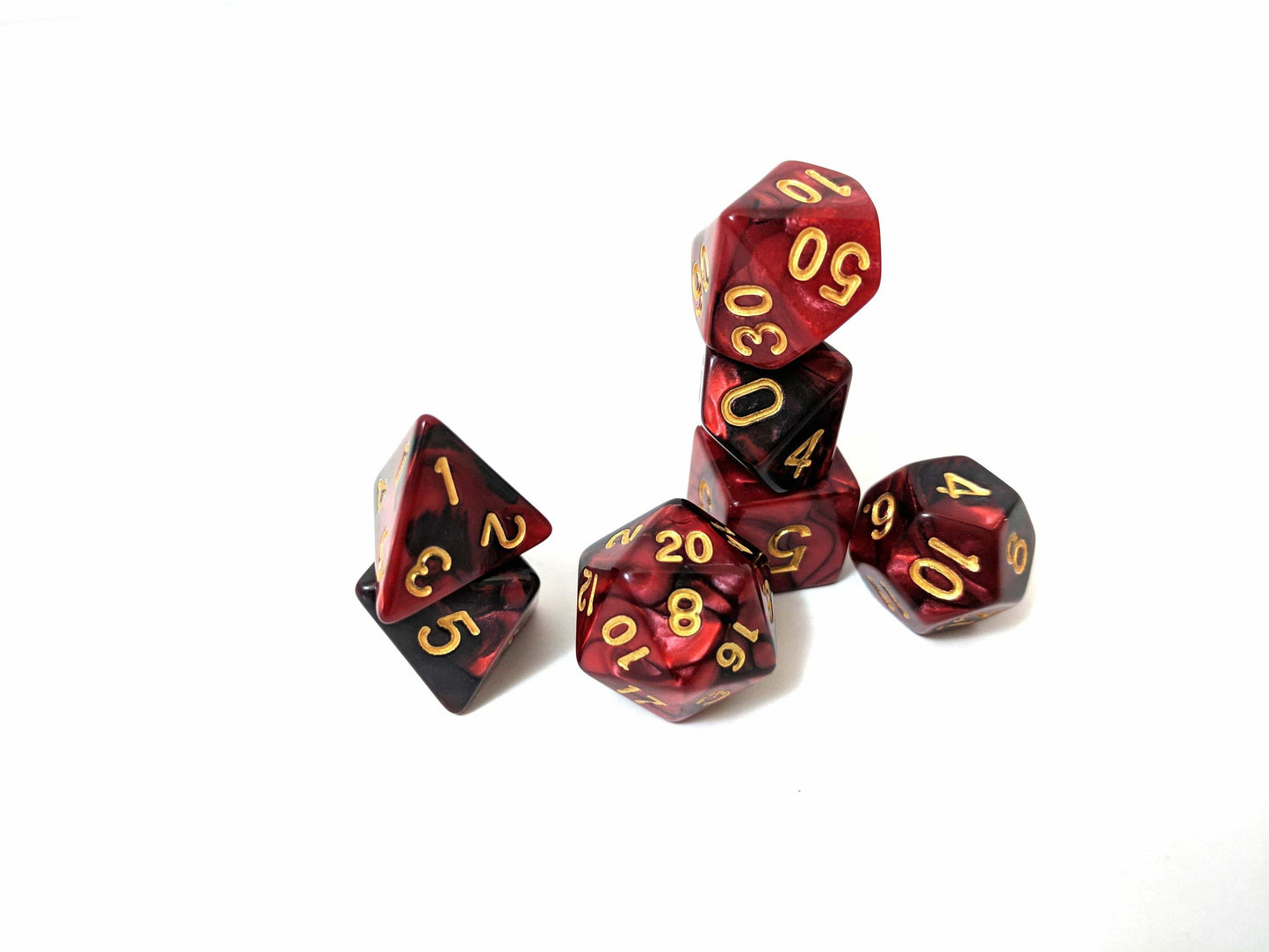 Blood Witch Dice Set, Red and Black Marbled 7 Piece D&D Dice Set - CozyGamer