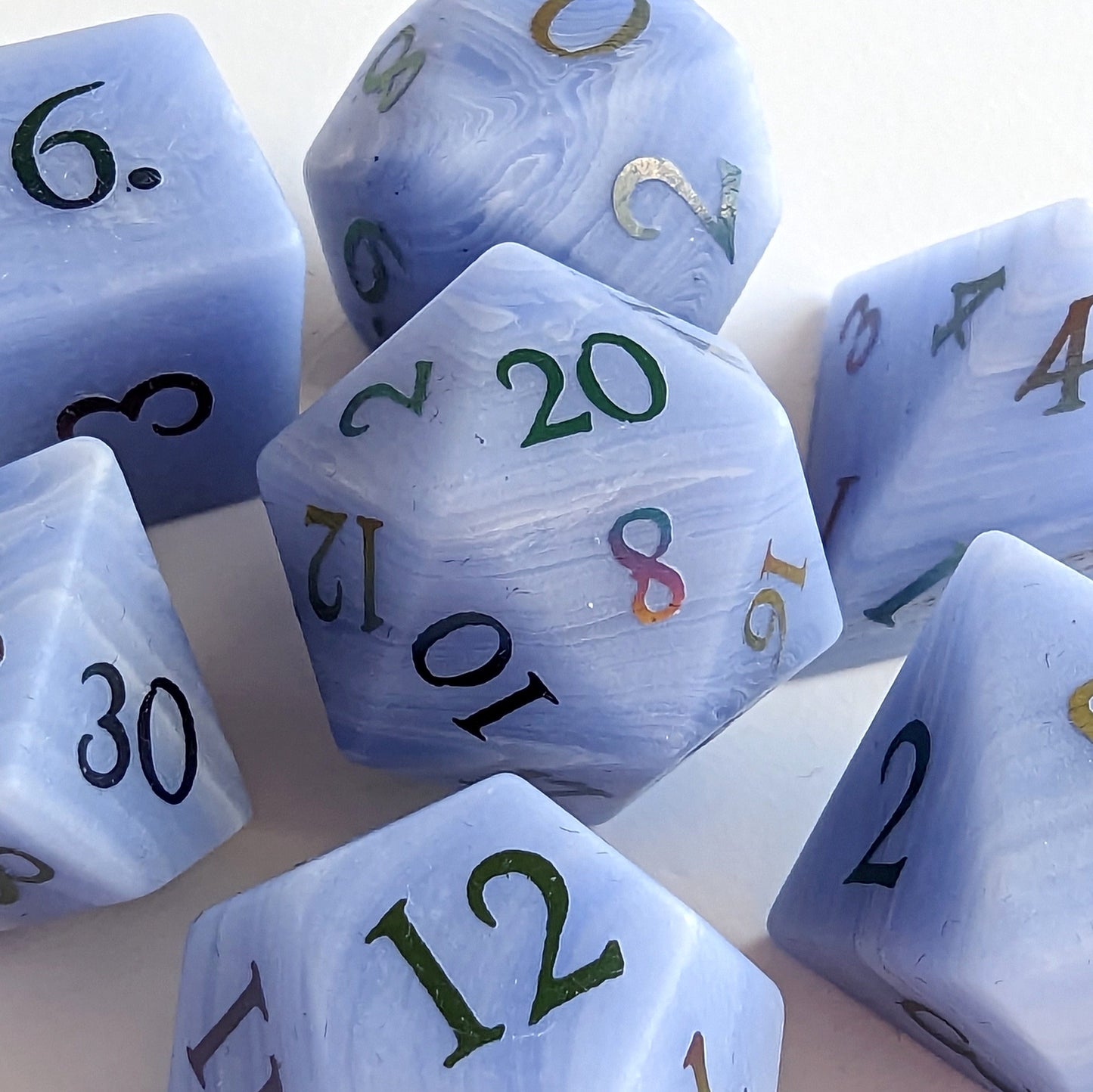 Blue Agate Dice Set. Real Gemstone 7 Piece TTRPG Dice