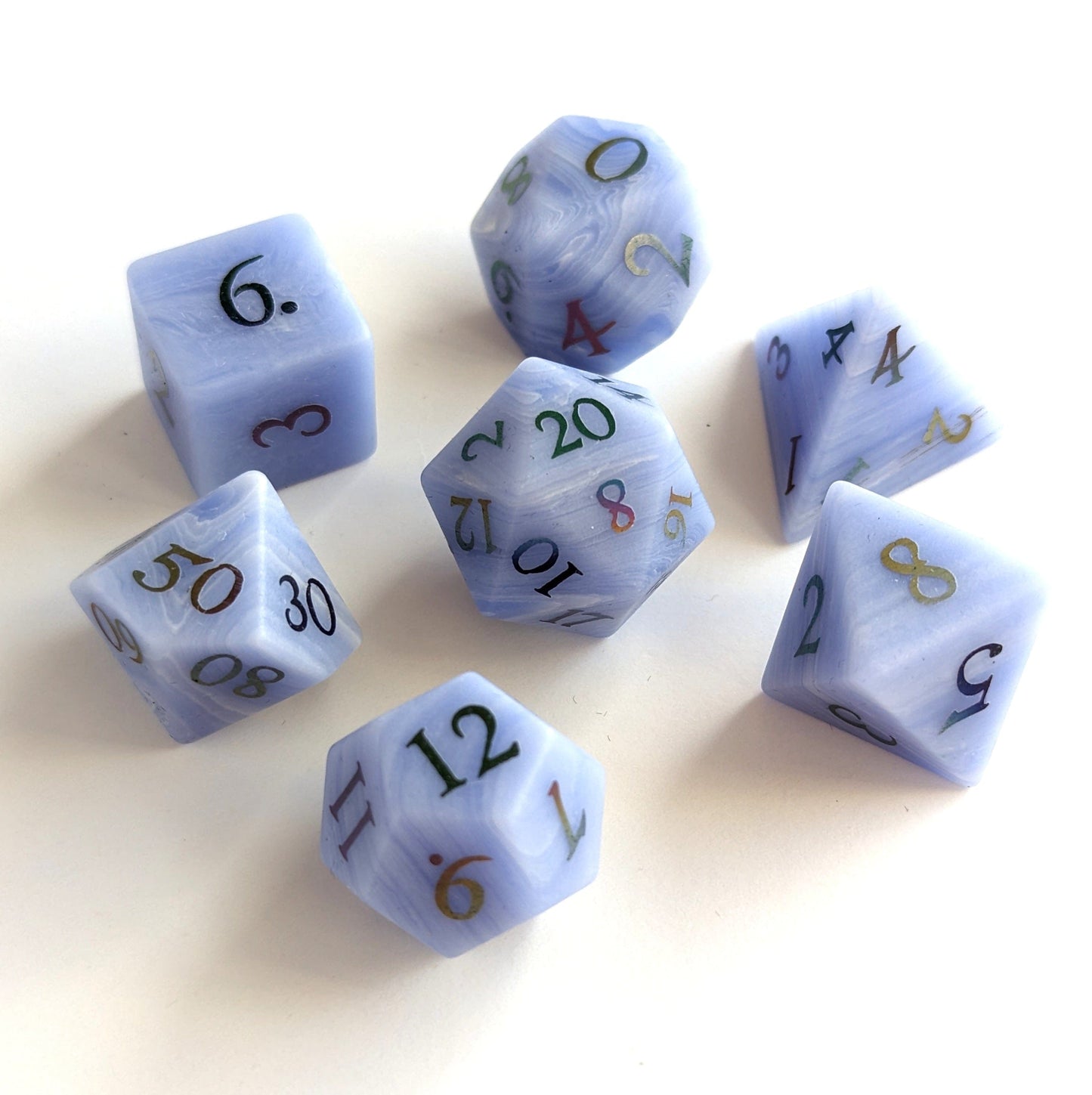 Blue Agate Dice Set. Real Gemstone 7 Piece TTRPG Dice