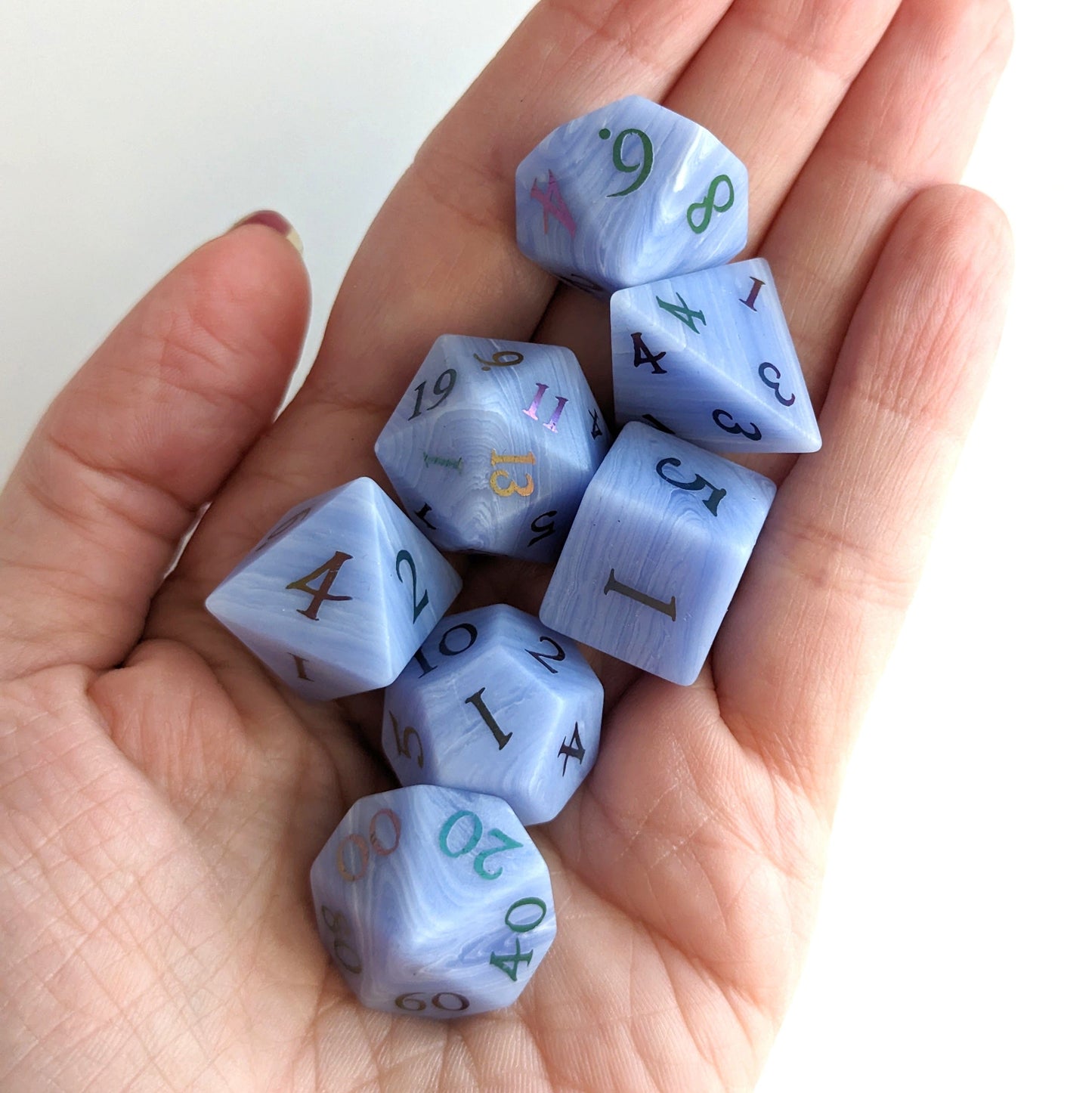 Blue Agate Dice Set. Real Gemstone 7 Piece TTRPG Dice