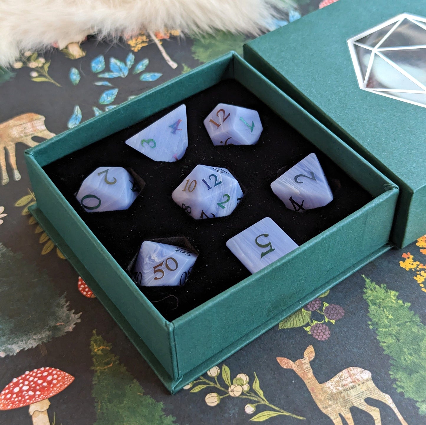 Blue Agate Dice Set. Real Gemstone 7 Piece TTRPG Dice