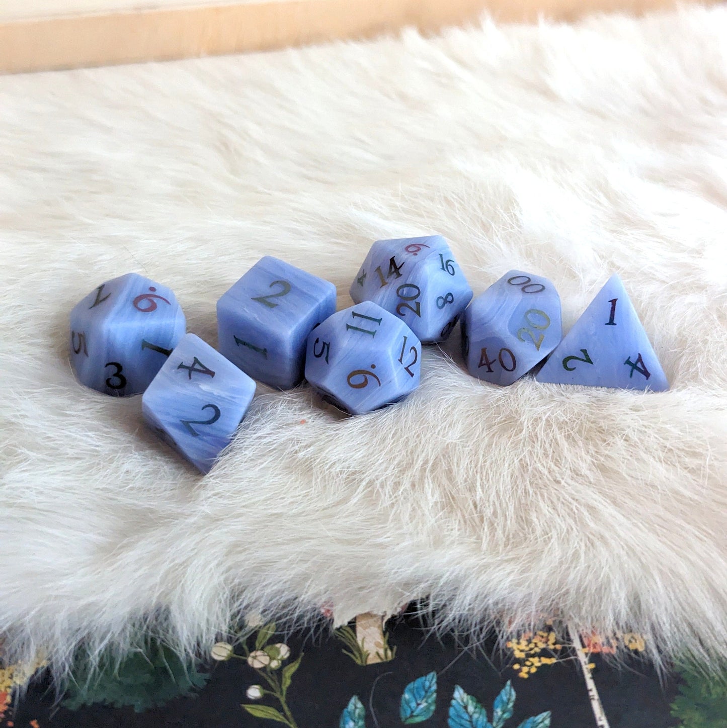 Blue Agate Dice Set. Real Gemstone 7 Piece TTRPG Dice
