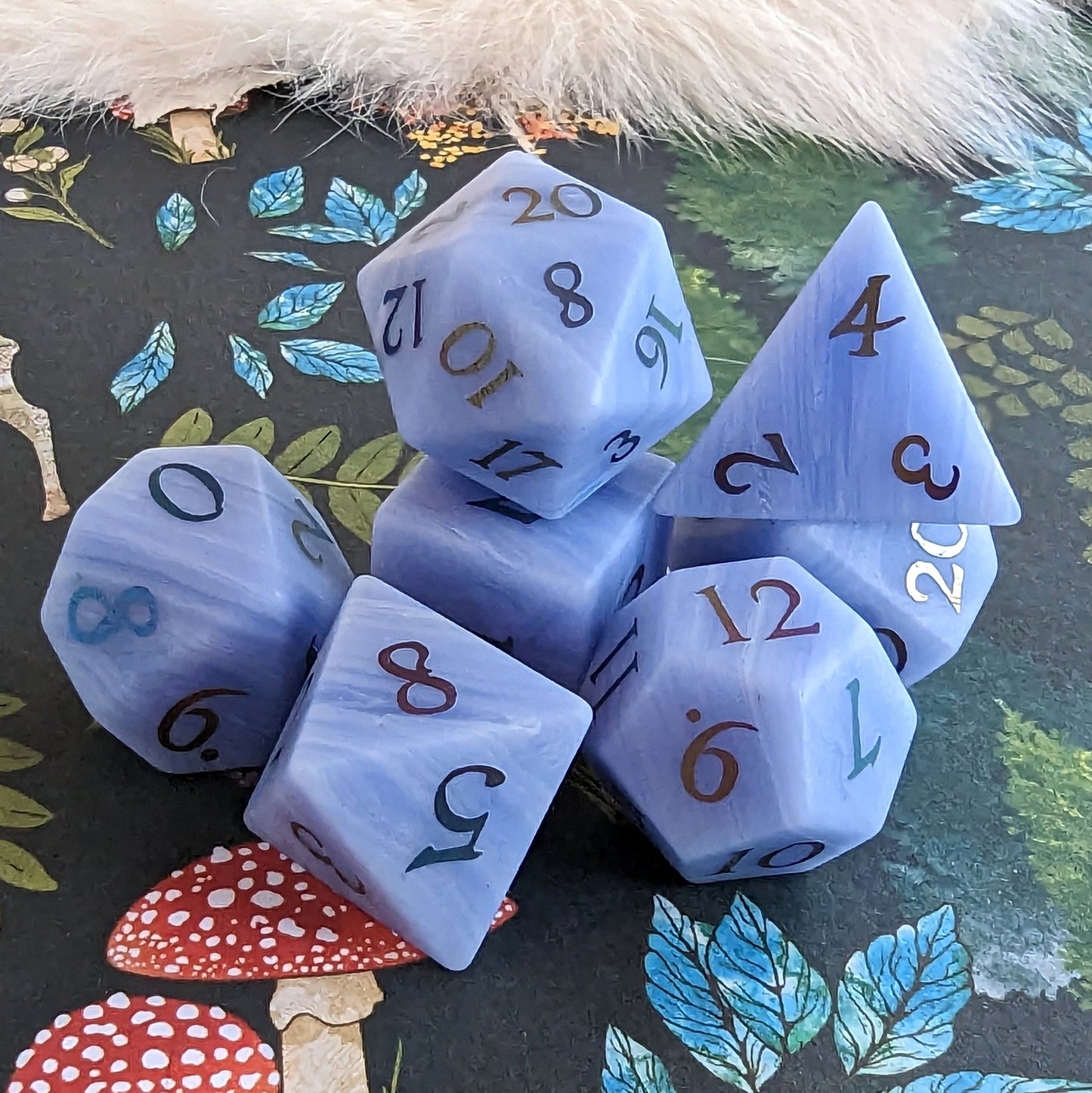 Blue Agate Dice Set. Real Gemstone 7 Piece TTRPG Dice