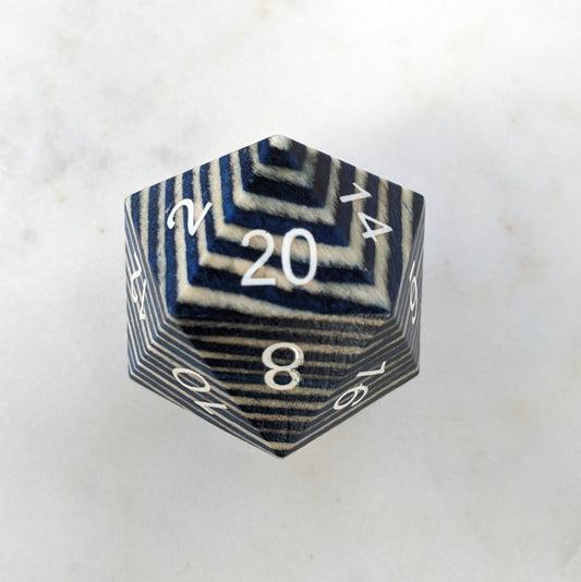 Blue and White Stripe Large Wood D20 Dice sets Fennek and Finch