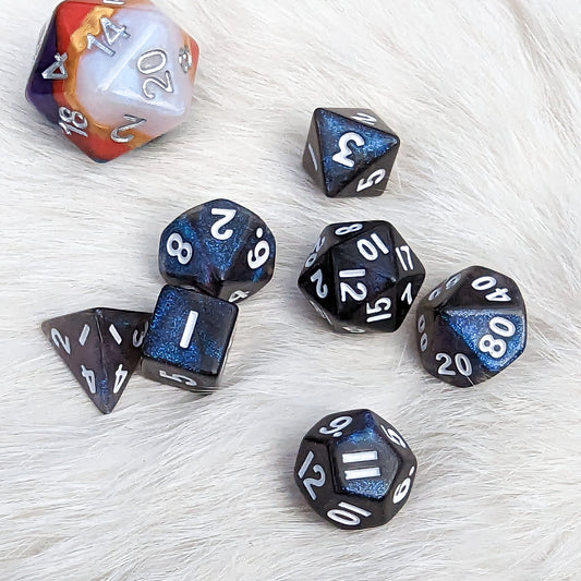 Blue Galaxy Mini Dice Set. 7 Piece Polyhedral DND Dice