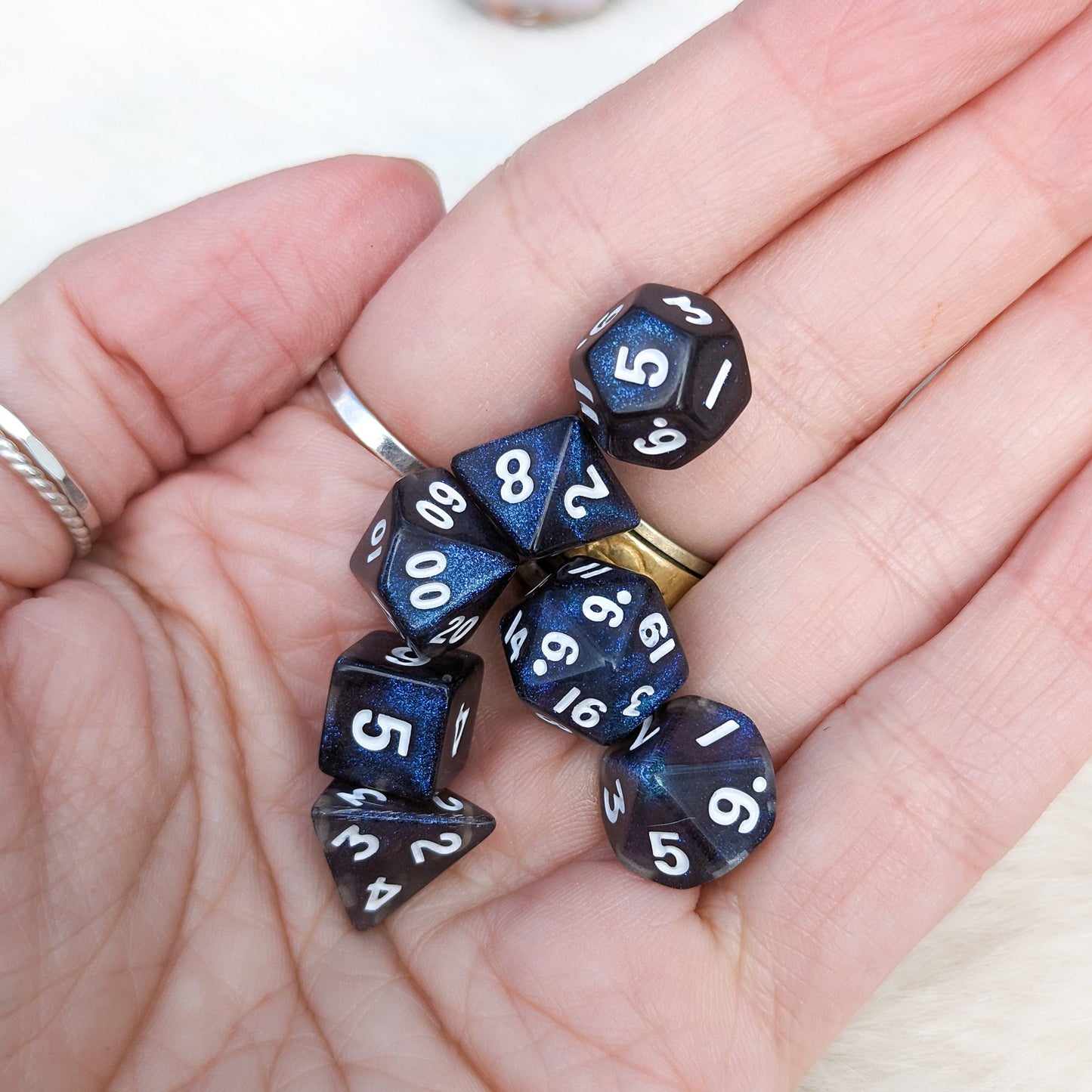 Blue Galaxy Mini Dice Set. 7 Piece Polyhedral DND Dice Fennek and Finch