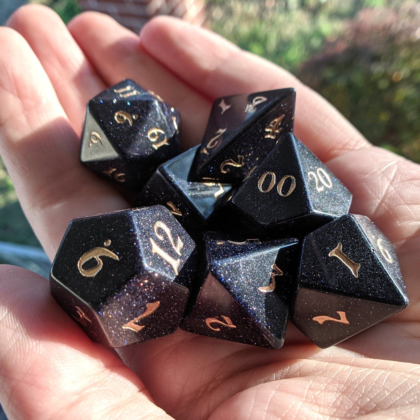 Blue Sandstone Dice Set. Real Gemstone 7 Piece TTRPG Dice - CozyGamer