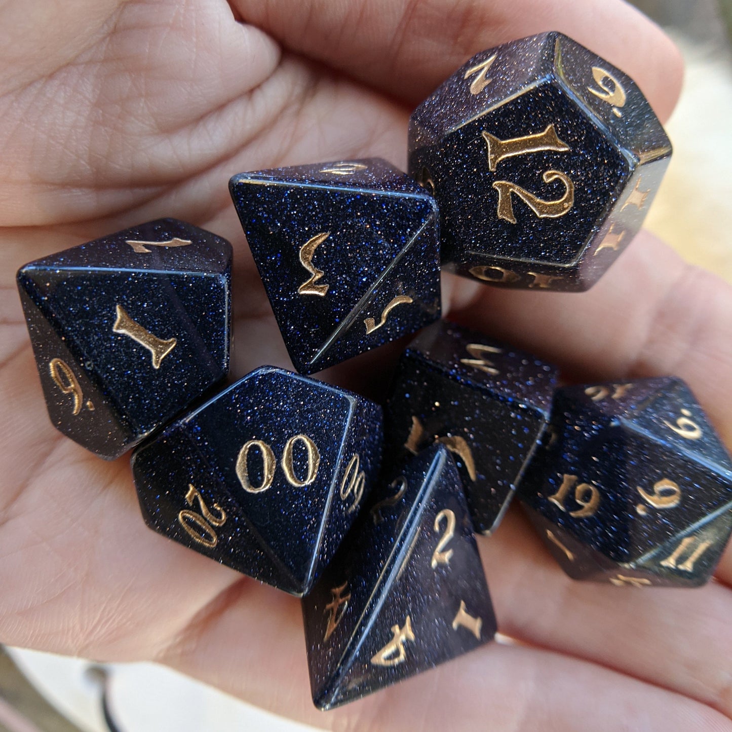 Blue Sandstone Dice Set. Real Gemstone 7 Piece TTRPG Dice - CozyGamer