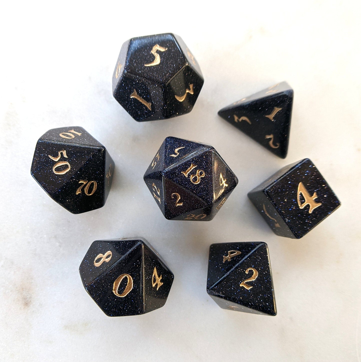 Blue Sandstone Dice Set. Real Gemstone 7 Piece TTRPG Dice - CozyGamer