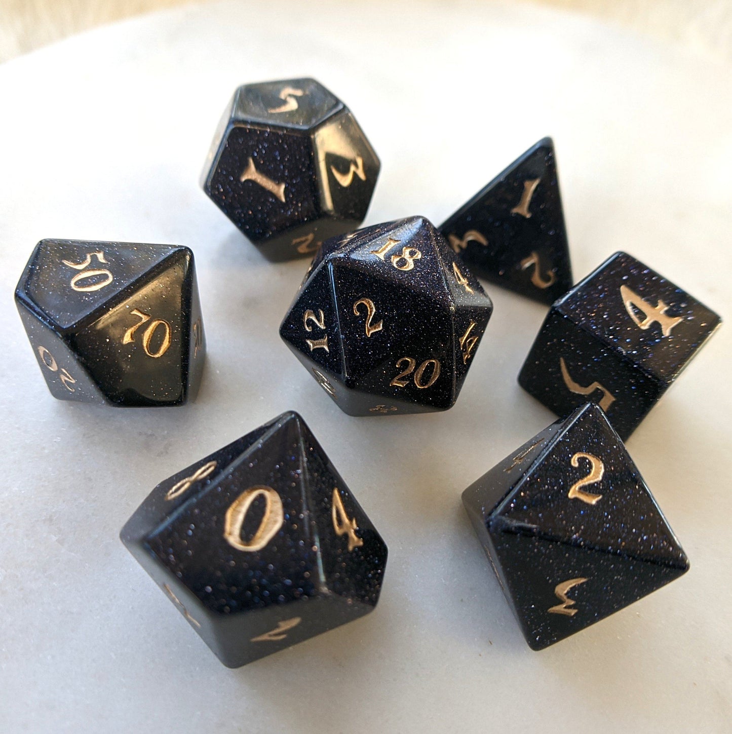 Blue Sandstone Dice Set. Real Gemstone 7 Piece TTRPG Dice - CozyGamer