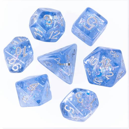 Blueberry Candy Crackle Dice Set. Blue Glitter