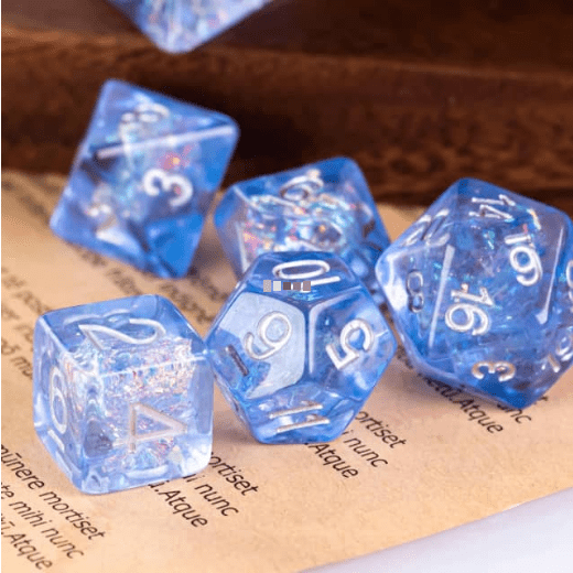 Blueberry Candy Crackle Dice Set. Blue Glitter