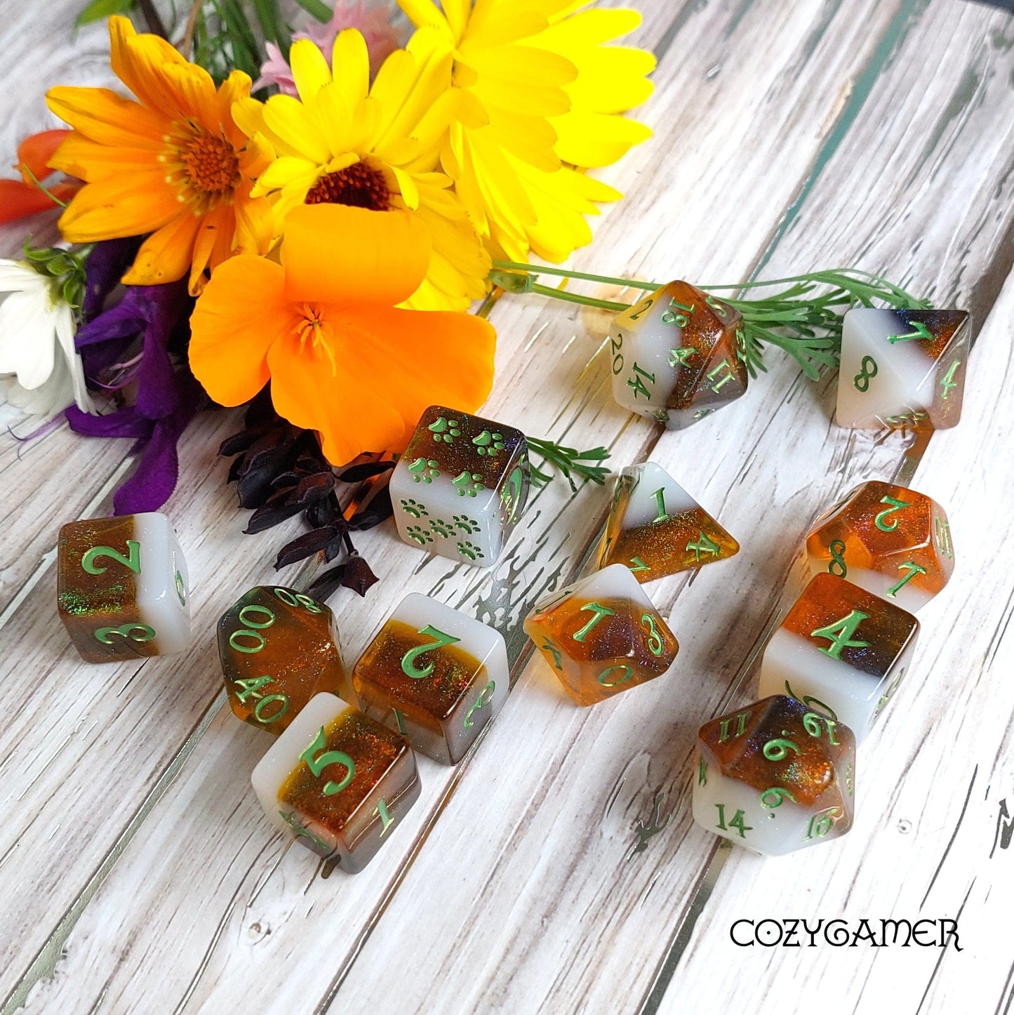 Calico Hazy IPA Dice Set, Beer themed DND Dice. 12 Piece, 8 Piece, D10, and D6 Sets Dice sets Fennek and Finch 12 Piece Set