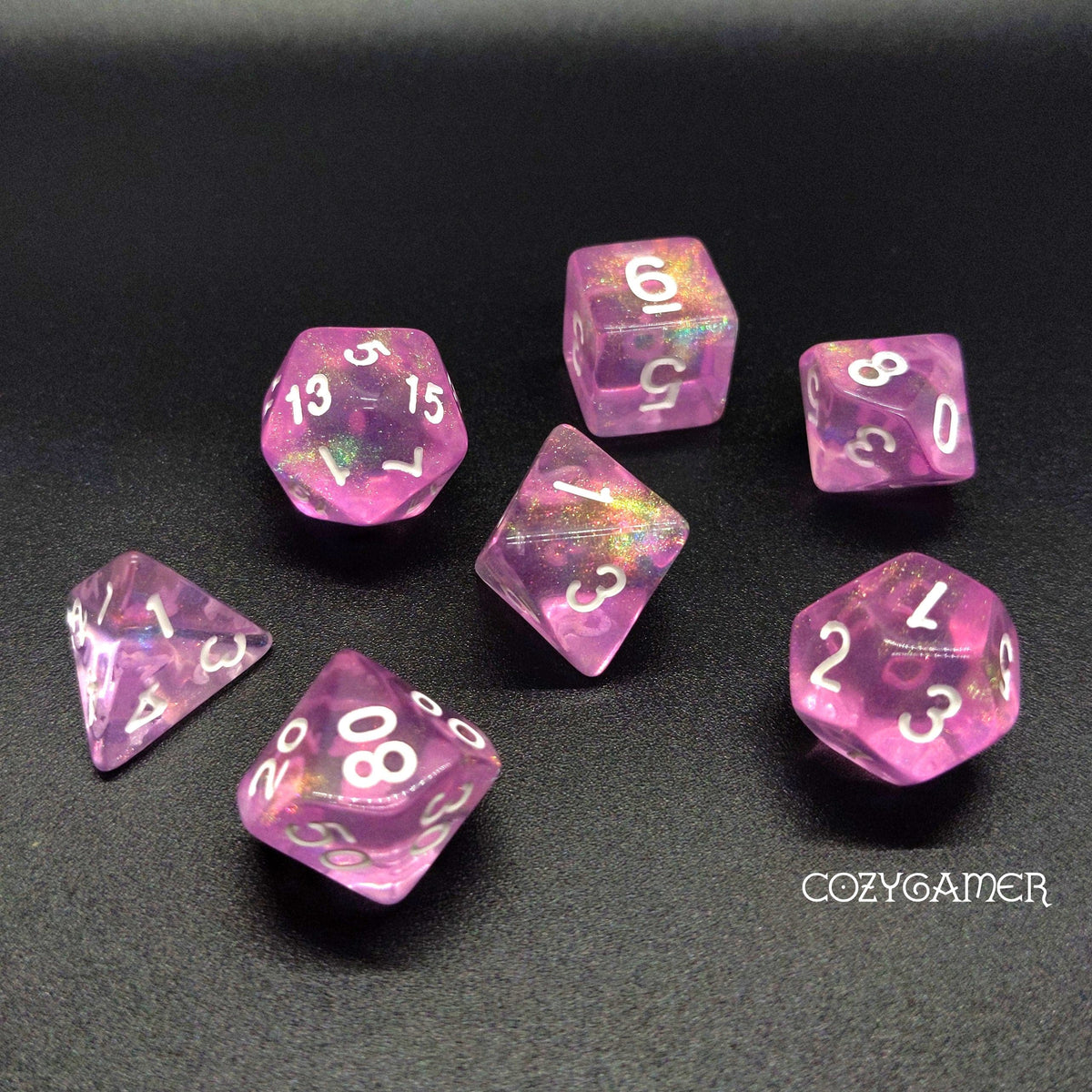 Candy Luxury Will O Wisp Dice Set. Glitter TTRPG Dice Dice Sets & Games Fennek and Finch