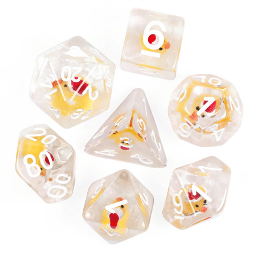 Christmas Duck Dice Set. Yellow Ducky with Santa Hat