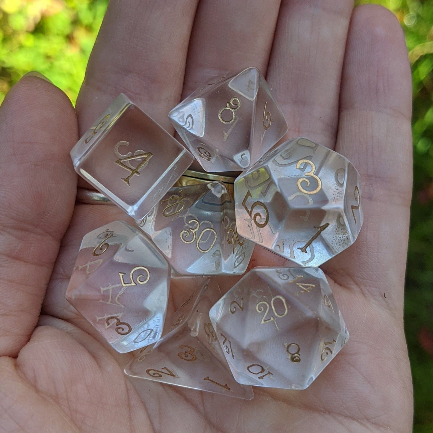 Clear Glass Dice Set. Real Semi Precious Gemstone 7 Piece TTRPG Dice