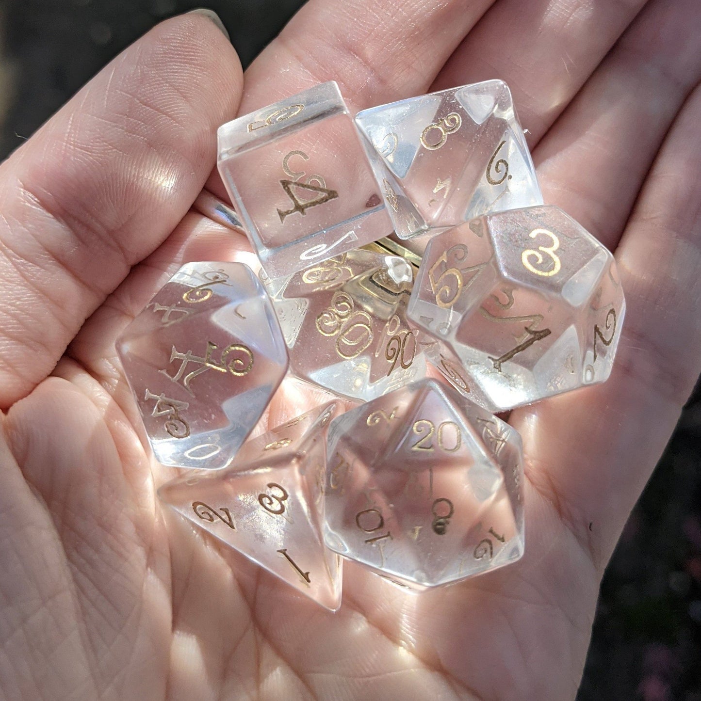 Clear Glass Dice Set. Real Semi Precious Gemstone 7 Piece TTRPG Dice
