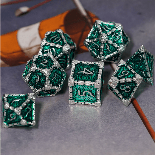 Cloud Dagger Metal Dice Set Green and Silver