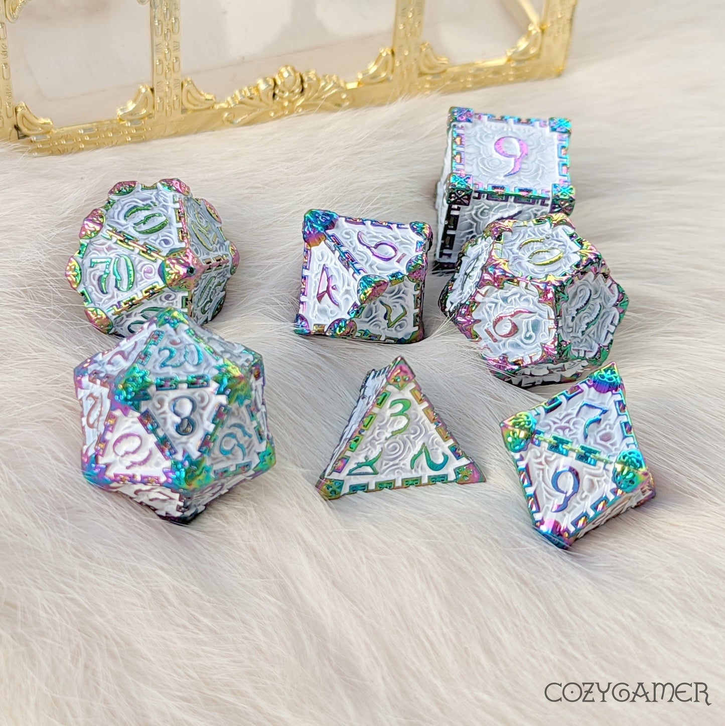Cloud Dagger Metal Dice Set White and Rainbow