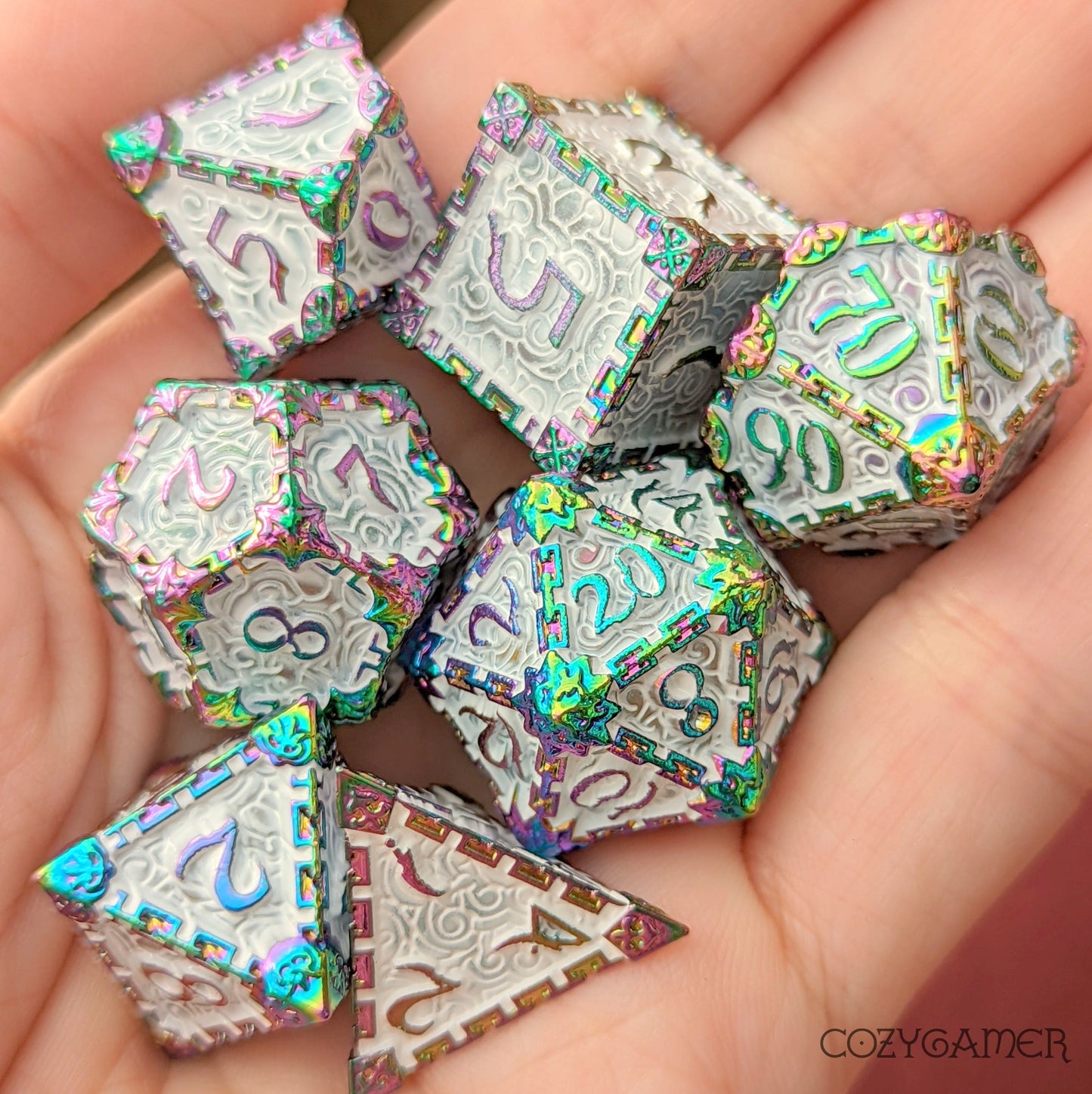 Cloud Dagger Metal Dice Set White and Rainbow
