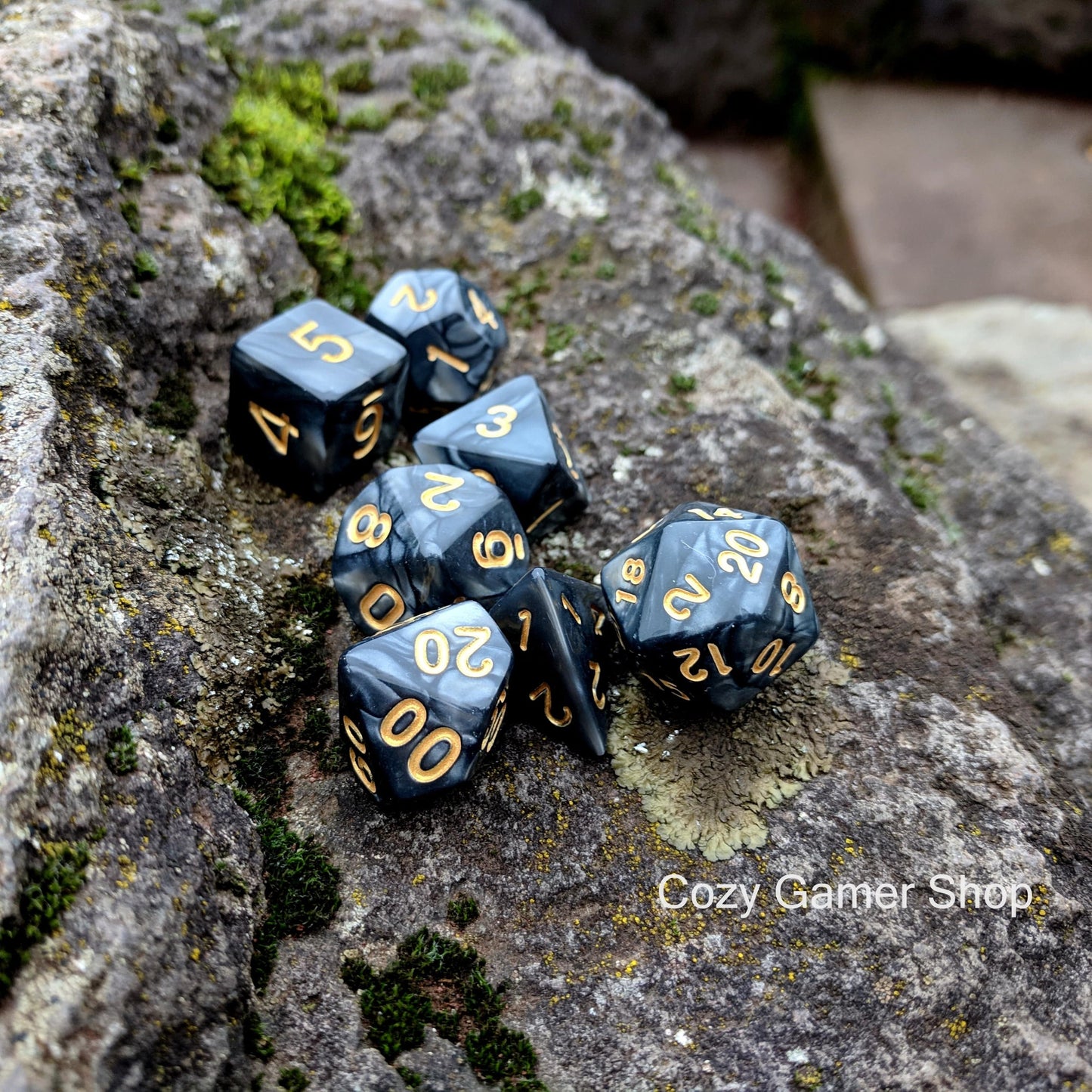 Coal Dice Set, 7 Piece Polyhedral Dice Set Dice sets Fennek and Finch
