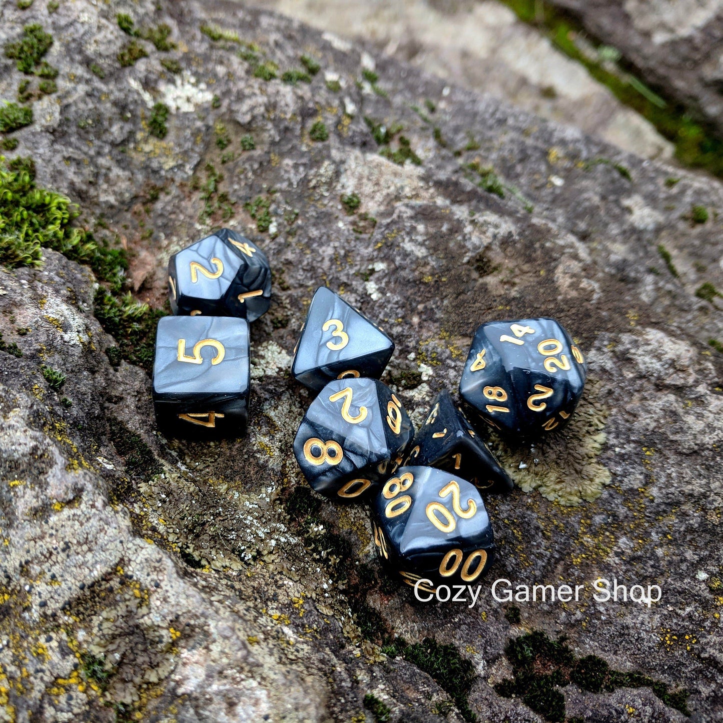 Coal Dice Set, 7 Piece Polyhedral Dice Set Dice sets Fennek and Finch