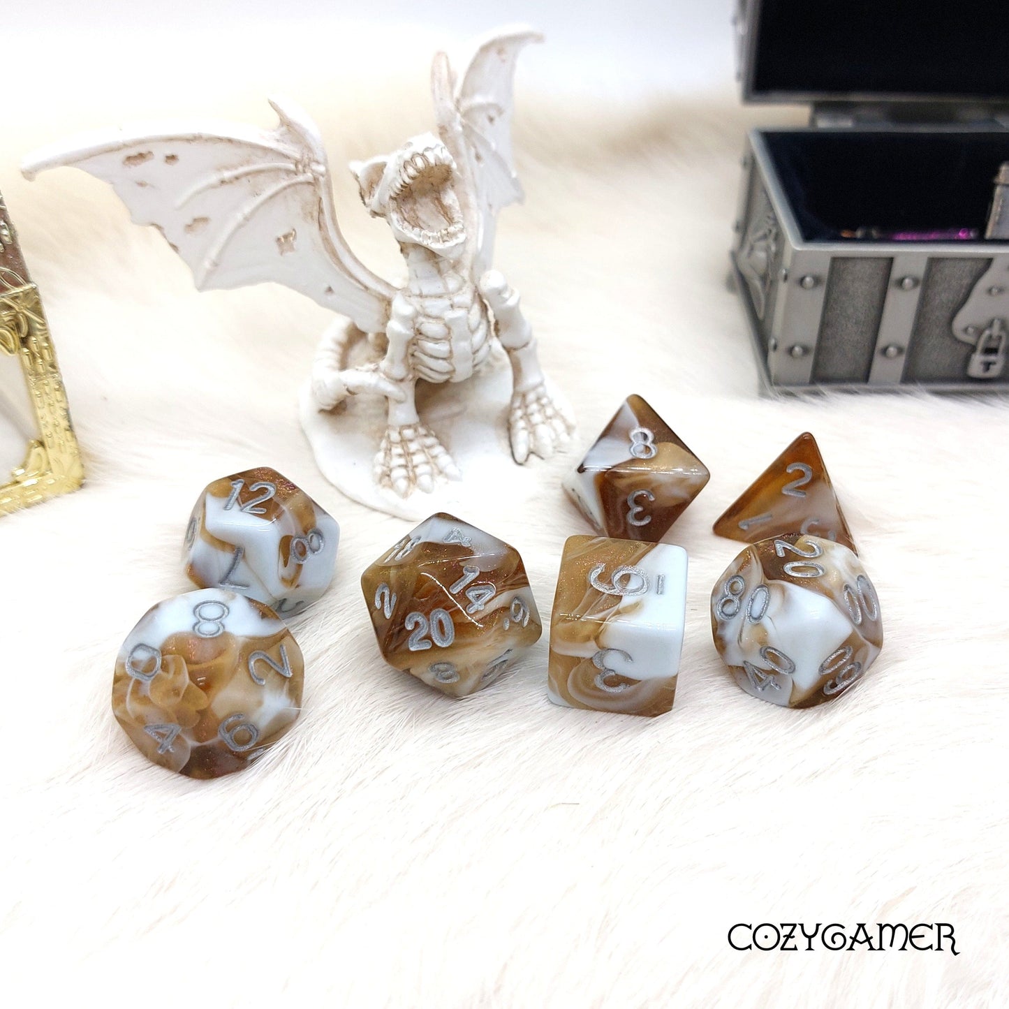 Coffee and Sweet Cream Dice Set. Glitter TTRPG Dice Dice Sets & Games Fennek and Finch