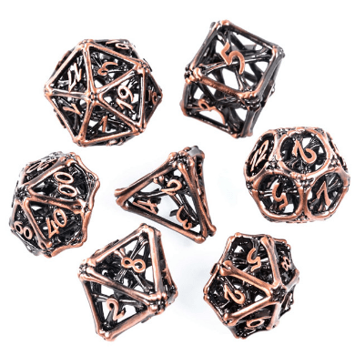 Cross Bones Hollow Metal Dice Set – 7-Piece Skull DnD Dice Dice sets Fennek and Finch