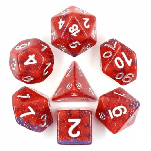 Crystal Rose Dice Set. Red and Blue Resin Dice Set for DnD Dice sets Fennek and Finch
