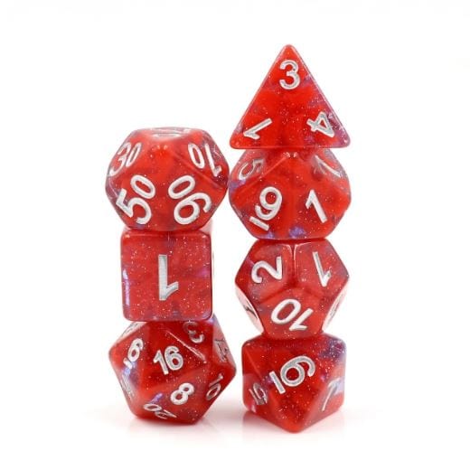 Crystal Rose Dice Set. Red and Blue Resin Dice Set for DnD Dice sets Fennek and Finch