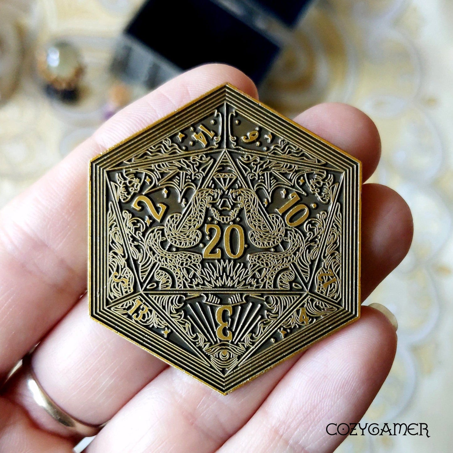 D20 Coin, Two sided Die, DND Coin. Life and Death, Critical Success and Fail TTRPG themed two sided coin Games Fennek and Finch Gold