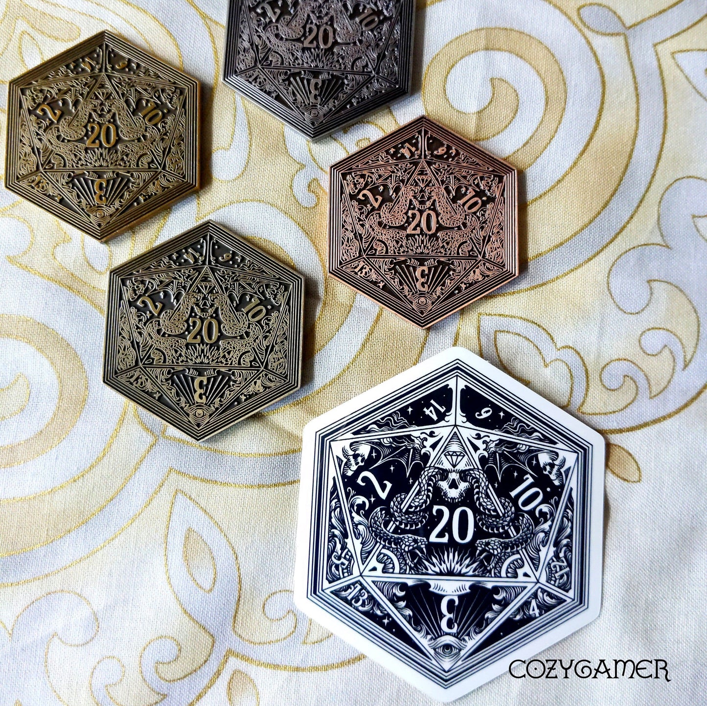 D20 Coin, Two sided Die, DND Coin. Life and Death, Critical Success and Fail TTRPG themed two sided coin Games Fennek and Finch