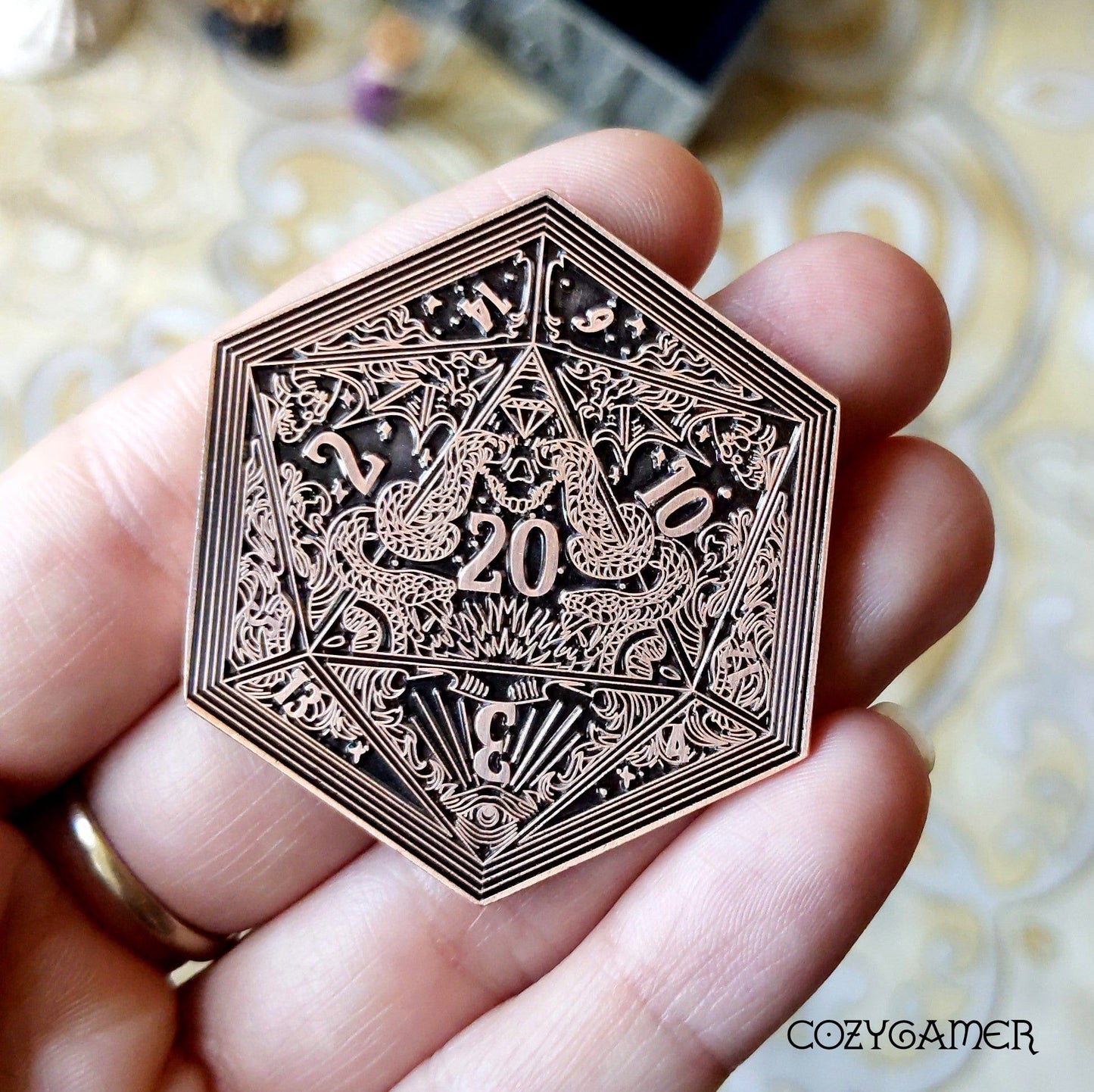 D20 Coin, Two sided Die, DND Coin. Life and Death, Critical Success and Fail TTRPG themed two sided coin Games Fennek and Finch Copper