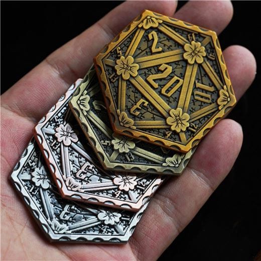 D20 Metal Coin, 2 Sided Die Games Fennek and Finch