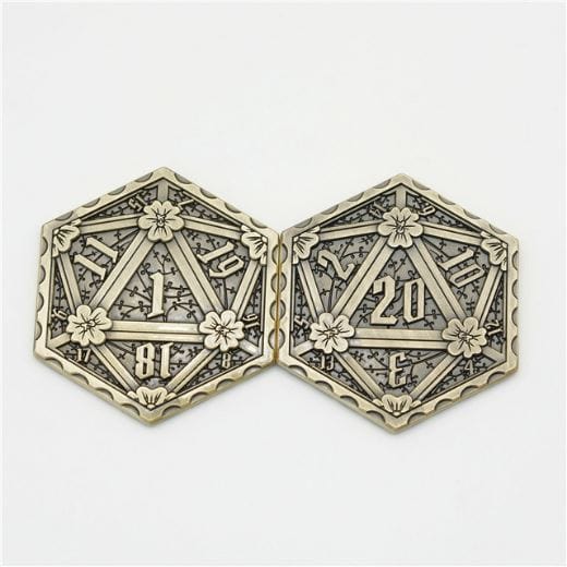 D20 Metal Coin, 2 Sided Die Games Fennek and Finch Bronze