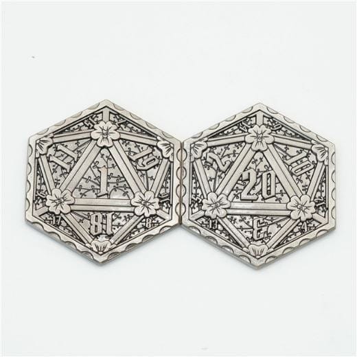 D20 Metal Coin, 2 Sided Die Games Fennek and Finch Nickle