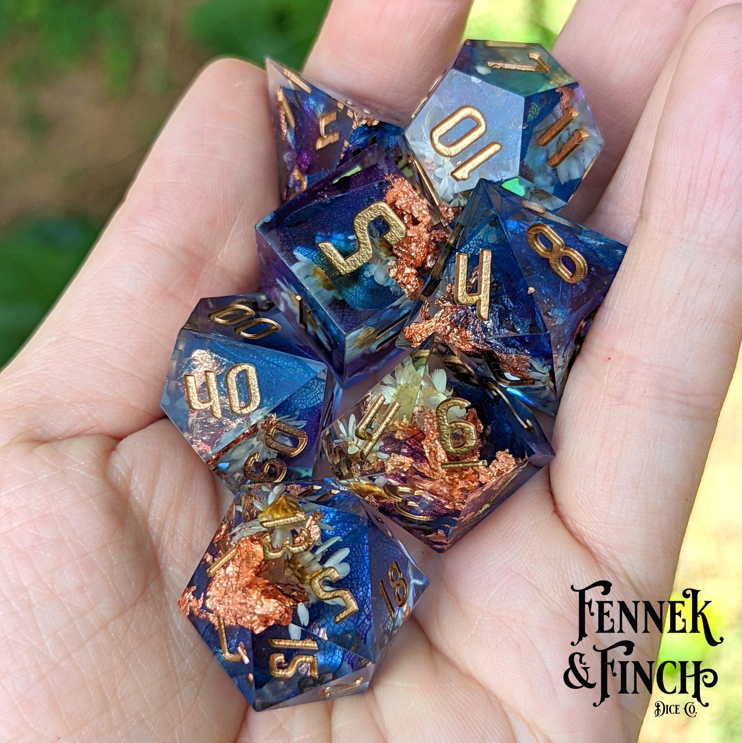 Daisy Sharp Edge DnD Dice Set. Dice Sets & Games Fennek and Finch