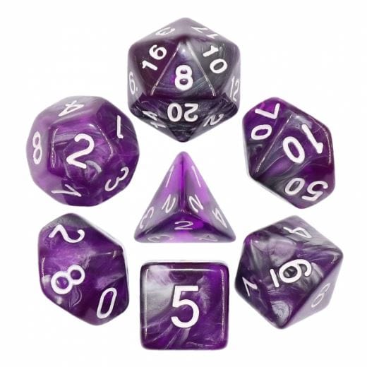 Dark Crystal Dice Set – 7 - Piece Purple Silver Metallic DnD Dice - Fennek and Finch
