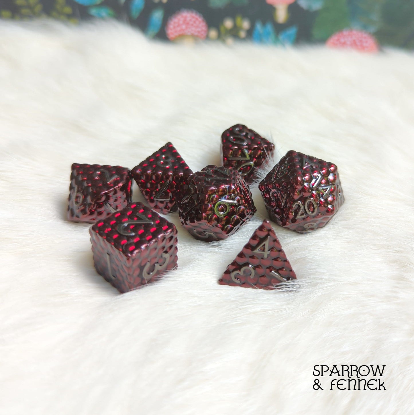 Darkest Red Dragon Scale Metal Dice Set