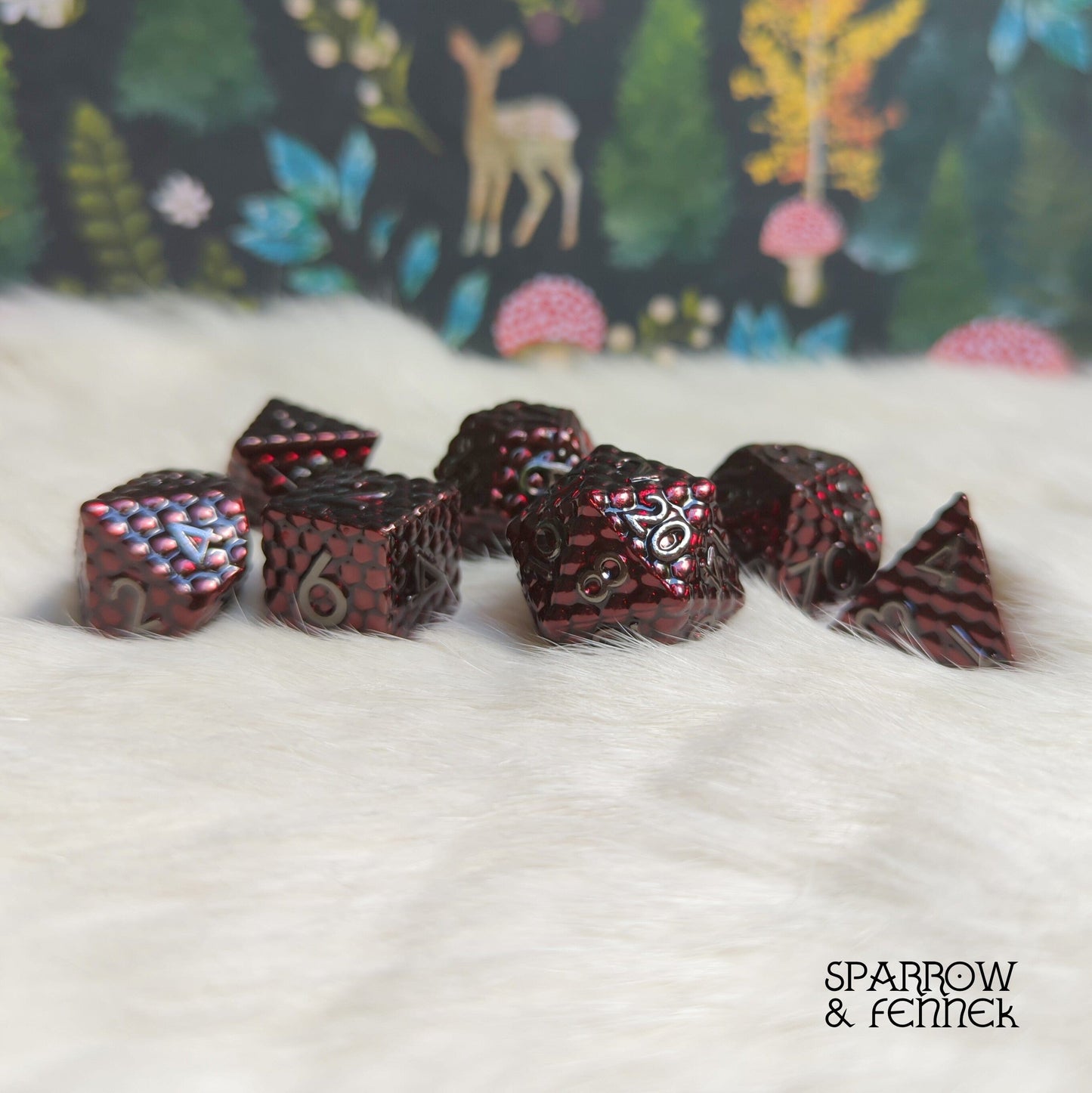 Darkest Red Dragon Scale Metal Dice Set