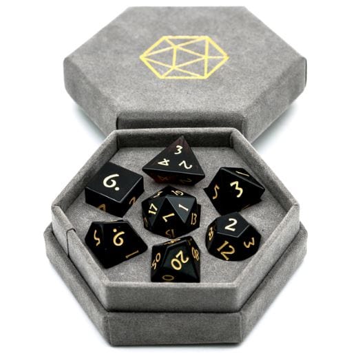 Deep Purple Crystal Dice Set – 7-Piece Semi Precious Gemstone Cut Crystal DnD Dice sets Fennek and Finch