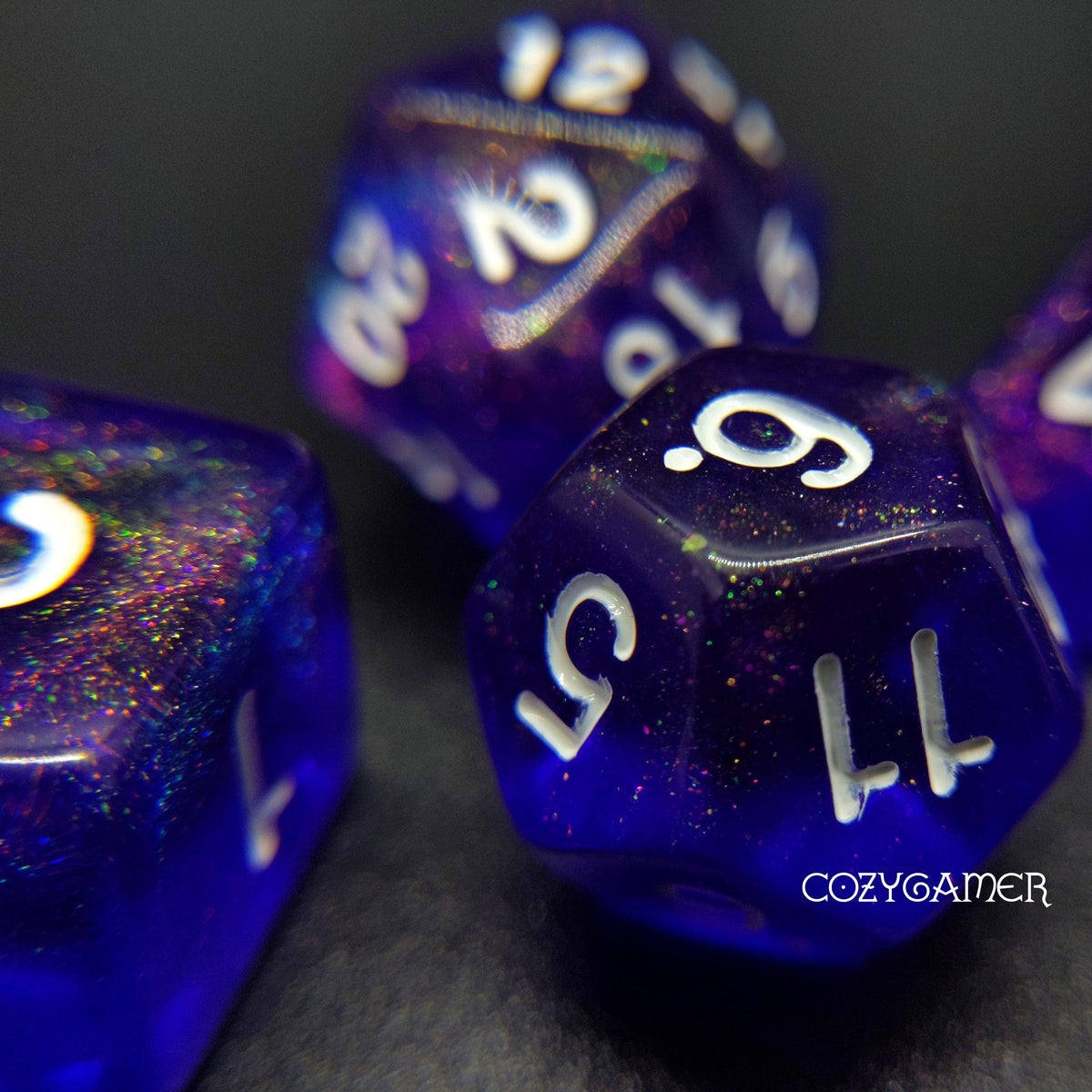 Diamond Purple Will O Wisp Dice Set. Glitter TTRPG Dice Dice Sets & Games Fennek and Finch