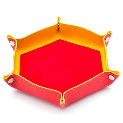 Dice Rolling Tray. Flannel and PU leather Hexagonal Dice Tray Dice Tray Fennek and Finch Red/Yellow
