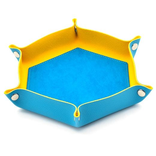 Dice Rolling Tray. Flannel and PU leather Hexagonal Dice Tray Dice Tray Fennek and Finch Blue/Yellow