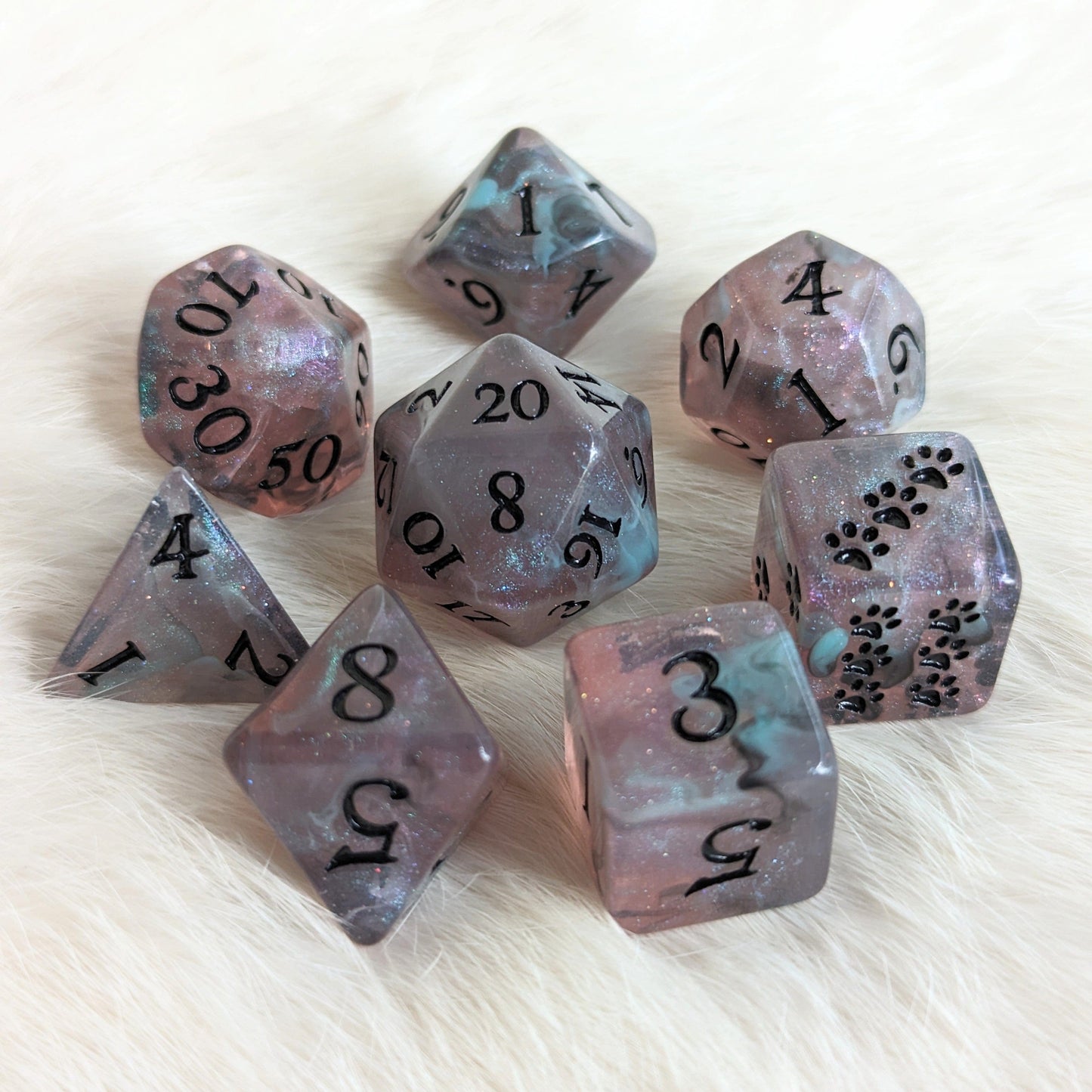 Dissonant Whispers 8 piece DND dice set Dice sets Fennek and Finch