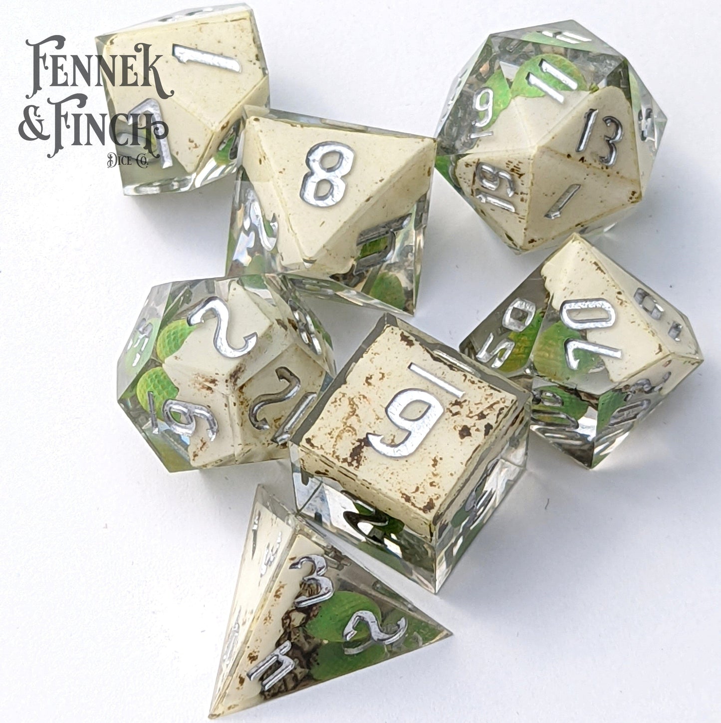 Dragon Egg Sharp Edge Resin Dice Set. 7 Piece DND dice set Dice Sets & Games Fennek and Finch