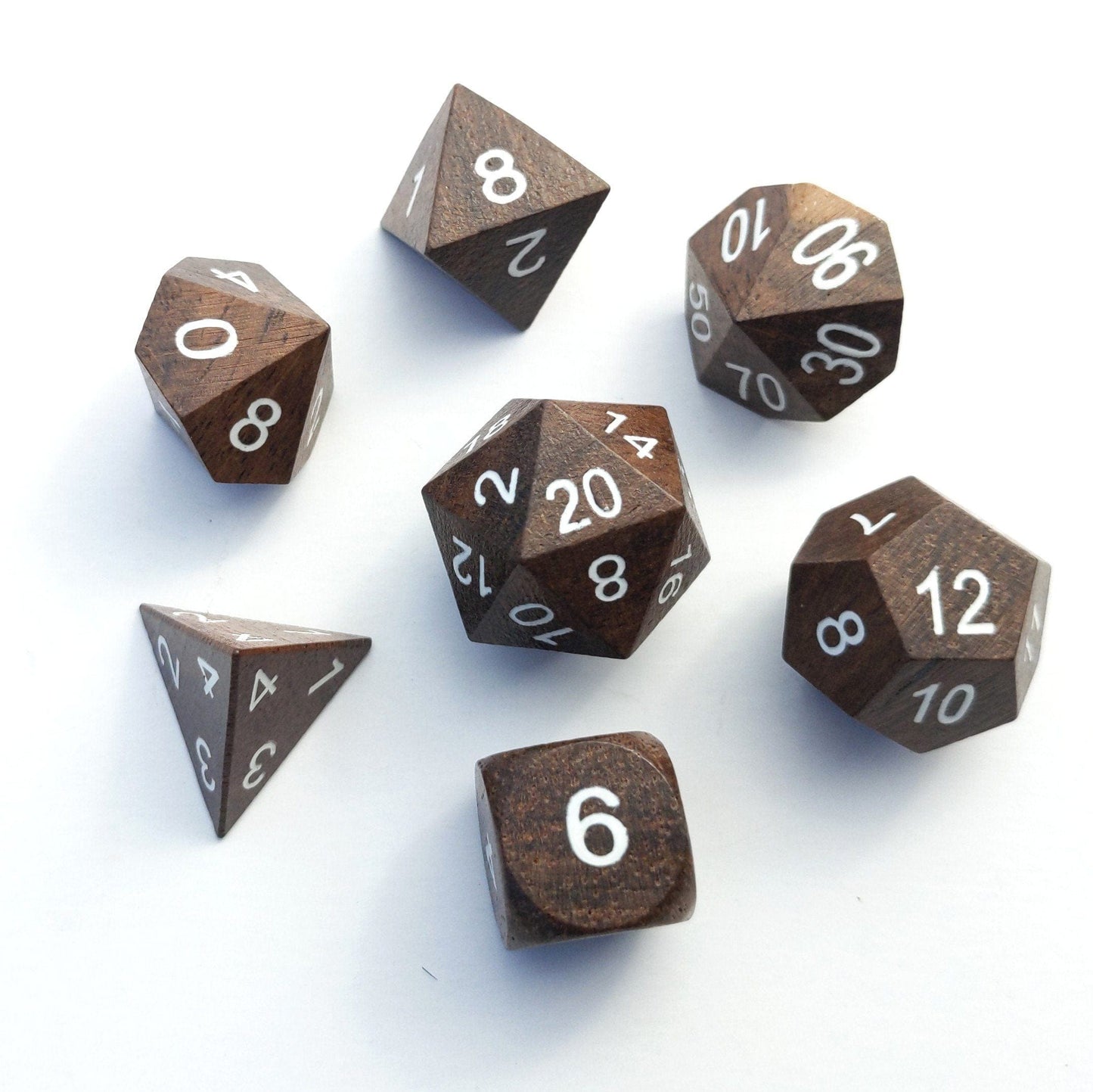 Ebony Wood Dice Set with White Ink - CozyGamer