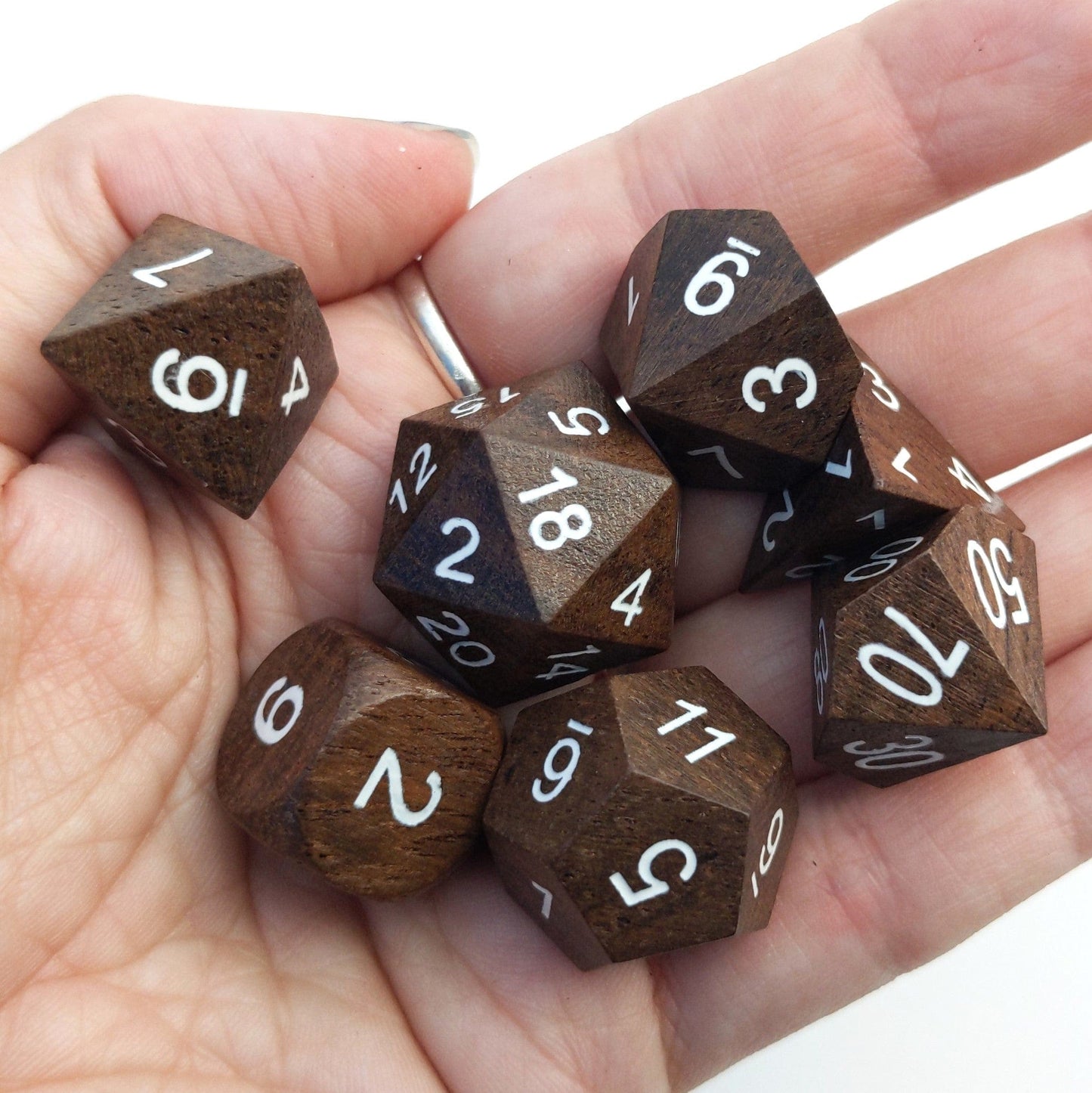 Ebony Wood Dice Set with White Ink - CozyGamer