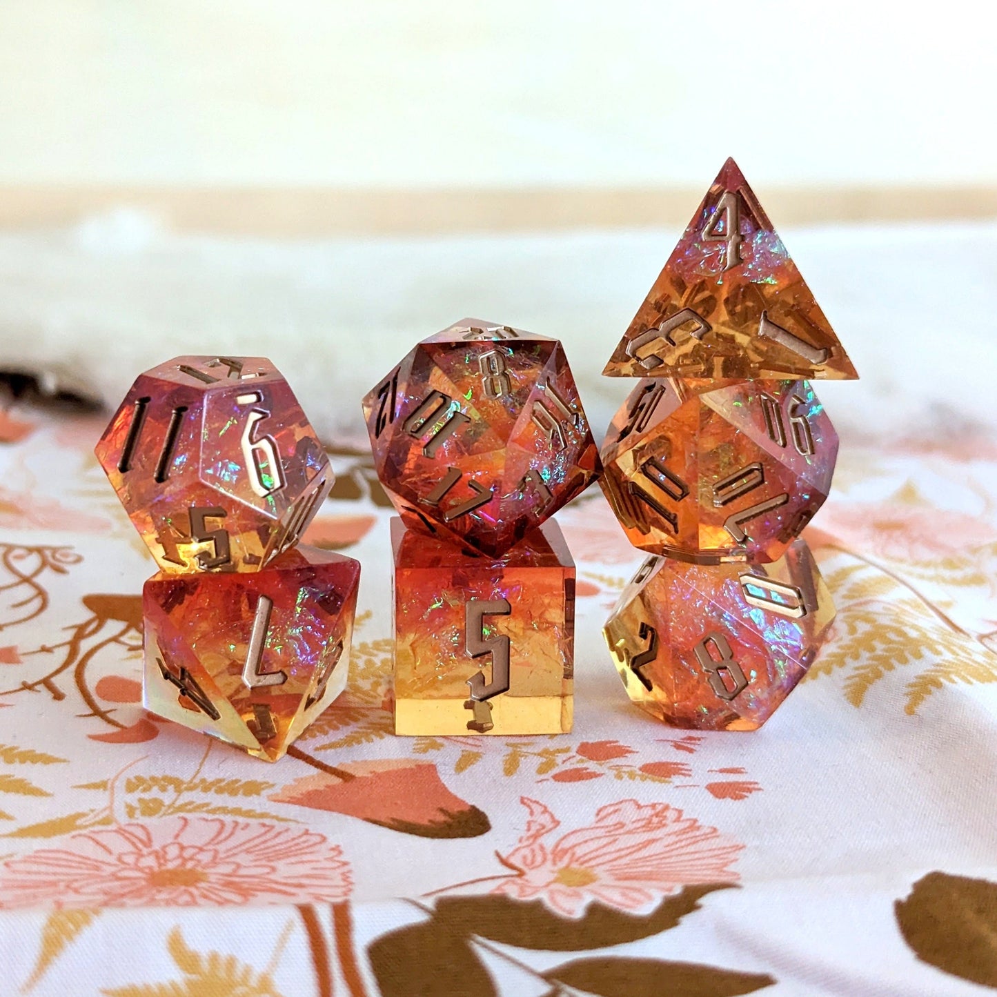 Embers Sharp Edge Resin Dice Set. 7 Piece DND dice set